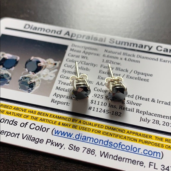 $1,110 Appraised 1.82 Carat Black Diamond Studs - Picture 3 of 6
